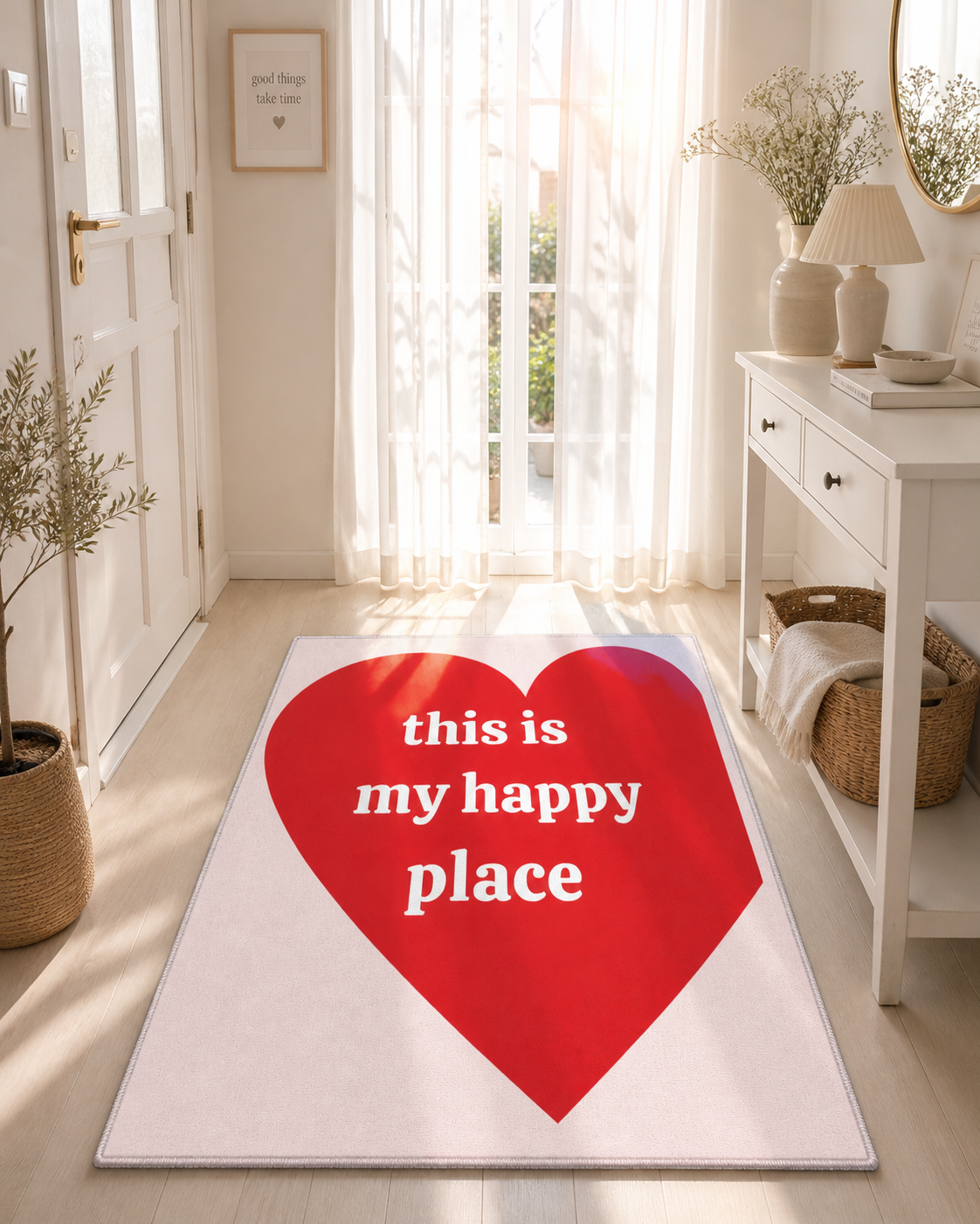 Amour Kalp Desenli Yazılı Halı