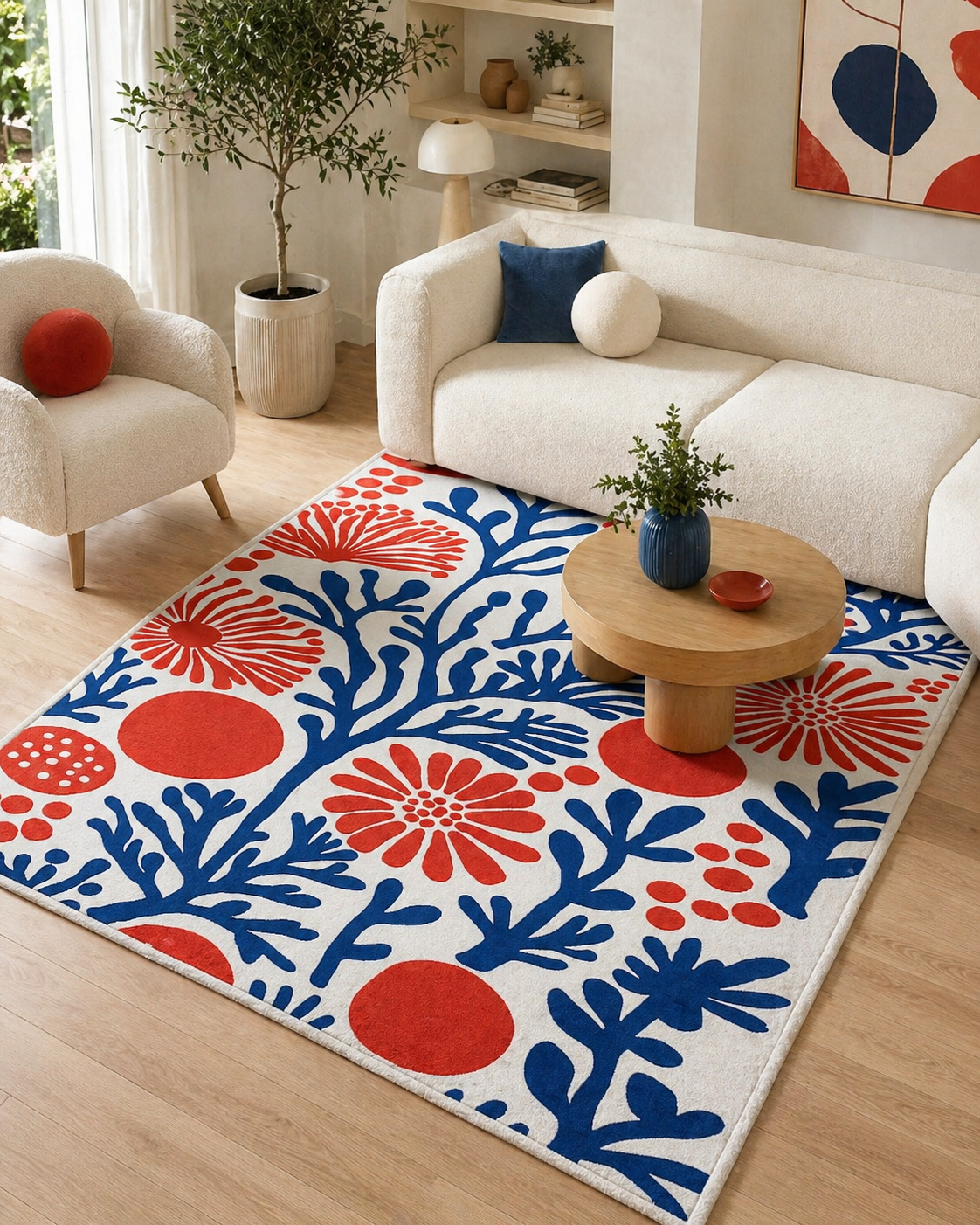 Azure Bloom Çiçek Desenli Halı