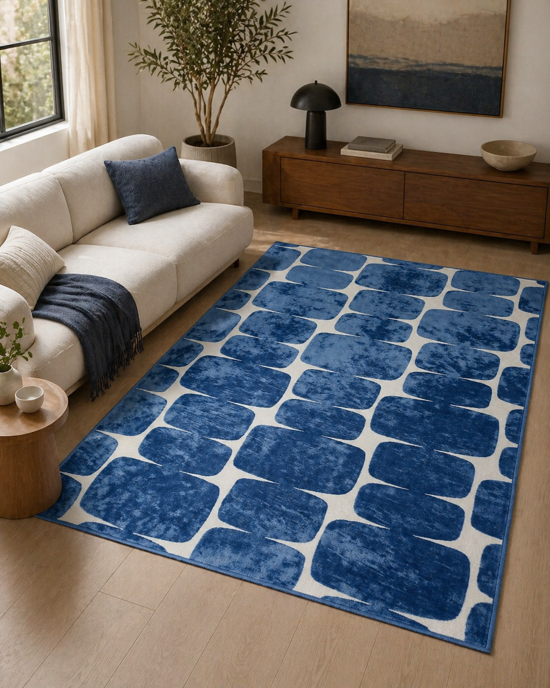 Cobalt Forma Mavi Geometrik Desenli Halı