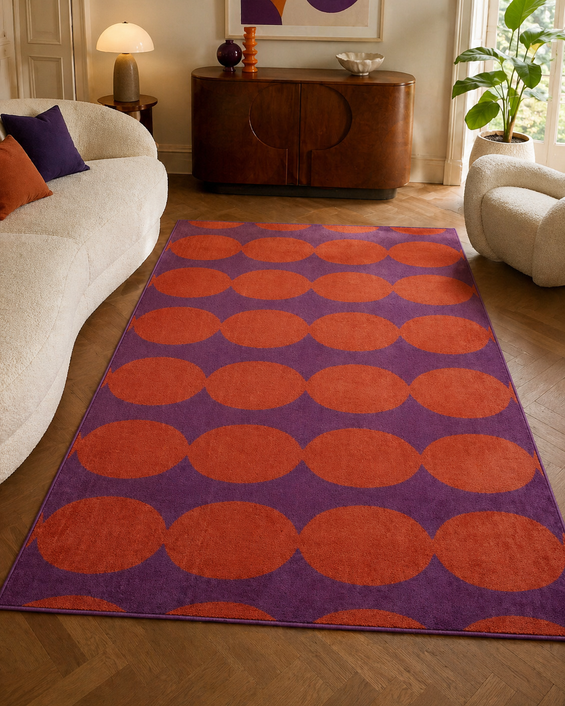 Sienna Loop Mor Turuncu Geometrik Desenli Halı